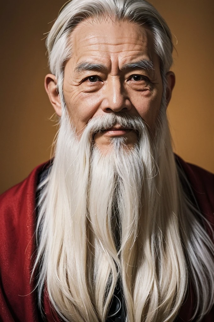 "An elderly Chinese man with a long white beard, wearing a long cloak, with a lifelike face. A gentle smile and bright eyes."