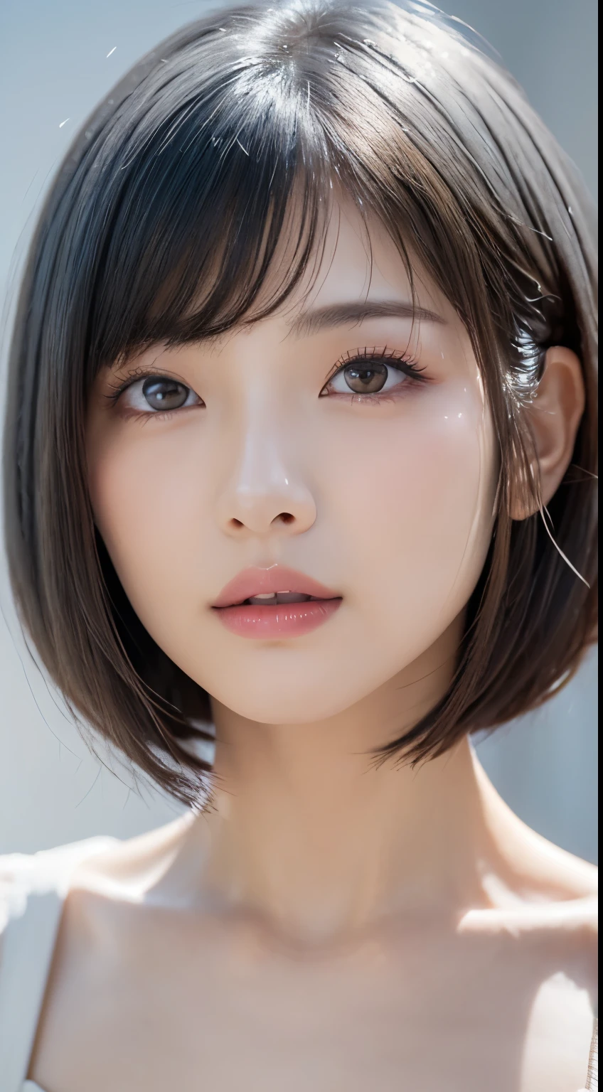 ((Close-up of face:1.6))、((Apply beautiful makeup:1.4))、Natural Shading、((Moist eyes:1.3))、K-Pop Idols)Calm and goddess-like happiness、Look at the viewer with your whole body、((Slightly parted lips:1.3))、Natural Shading、((Thin pubic hair))、K-Pop Idols)Calm and goddess-like happiness、Look at the viewer with your whole body、((Small Tits:1.3))、Natural Shading、((Thin pubic hair))、K-Pop Idols)Calm and goddess-like happiness、Look at the viewer with your whole body、((Small Tits:1.3))、Natural Shading、((Thin pubic hair))、K-Pop Idols)Calm and goddess-like happiness、Look at the viewer with your whole body、((((Beautiful bob-cut gray hair))))、((White haired Japanese woman)))、(Short bob gray hair:1.5)、masterpiece, Highest quality, 8k, Absurd, (Upper body:1.4), Beautiful girls, Beautiful face, Looking at the audience, Laughter, Surreal, High resolution, picture, Film Grain, chromatic aberration, Sharp focus, High resolution, フェイスLight, Dynamic Lighting, Light, Professional Shadow, Simple Background, (Dull grey background:1.4), Highest detail, Very detailed, Ultra-detailed, In detail, Real Skin, Delicate facial features, Detailed face and eyes, Sharp pupils、Realistic students、(Korean、Japanese、Chinese:0.4)