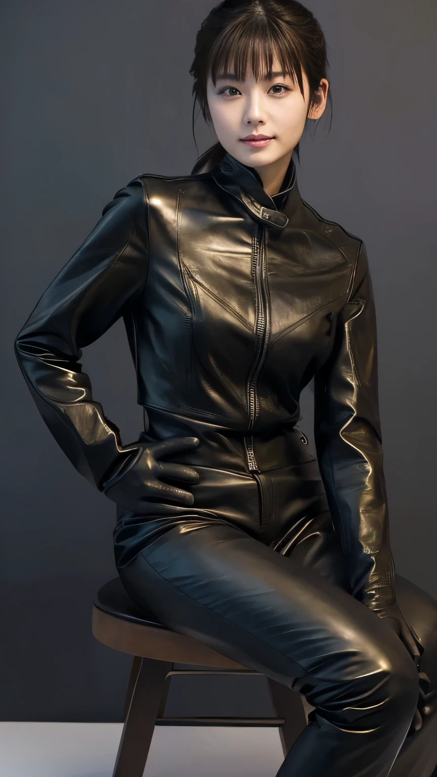black leather rider jacket, Office in the Dark, Black leather gloved fingertips on both hands,Wearing black leather gloves,Sitting in a black leather chair、 Japanese female new recruits (Black leather gloves cover both hands) (The angle is horizontal)、Black Leather Pants,Black Leather Black Leather Pants,Black Leather Skinny Pants、Long black leather boots on both feet、Black hair ponytail ((He wears black leather gloves on his hands))Full Body Photo,full body shot full body full body leather suit,☺If you turn in this direction。Wearing black leather gloves,Wearing black leather gloves,Wearing black leather gloves,Wearing black leather gloves,Wearing black leather gloves,Wearing black leather gloves,黒のレザーパンツが美しい😍黒のレザーパンツが美しい😍黒のレザーパンツが美しい,😍Smiling while looking at me,City lights、((Neon Cyberpunk City Street:1.3))、(Neon Light)、Detailed lighting、

Best image quality、Ultra-high resolution、(realism:1.4)、Korean Beauty Star、The most beautiful KPOP stars、face、Horny Korean Makeup、A body that makes you want to touch it、Realistic leather texture、Costume made of smooth leather fabric、The drape of the curved parts of the leather fabric、The costume is very shiny、Quality of the costume、8K Photo Quality