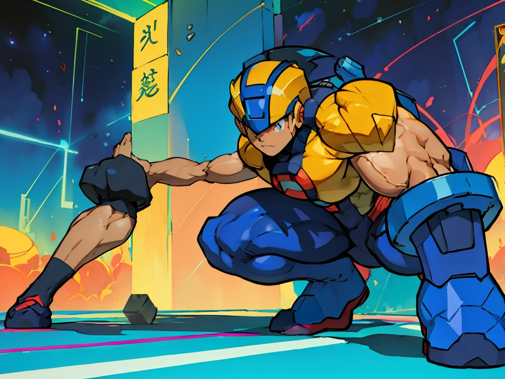 Huge muscles,Rockman Exe,(((8-year-old boy))),