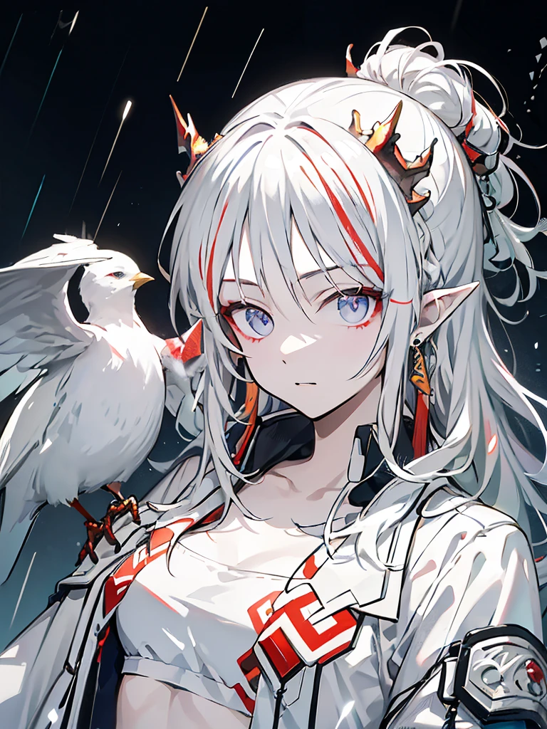 A masterpiece, best quality, Bird's-eye view,Illustration style,bust,
origen, Anime Girl, beautiful eyes, summer, Wide leg pants, Shirt jacket,Fashion,small, Heartwarming, Youthful and beautiful,, Black and white,, showing a natural casual style., Large aperture portrait, White space, Strong contrast between light and shadow, Super texture, Super clear and concise pictures, presenting extremely beautiful, Elegant temperament, subtle facial expressions, Seabed background, rain,,one person