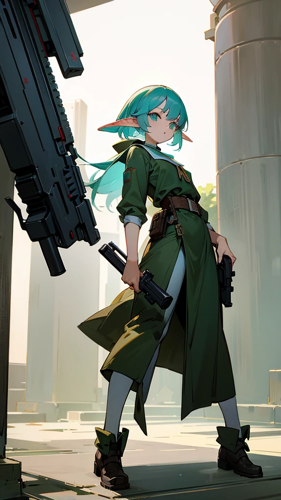 Elf girl with a gun、Are standing、whole body