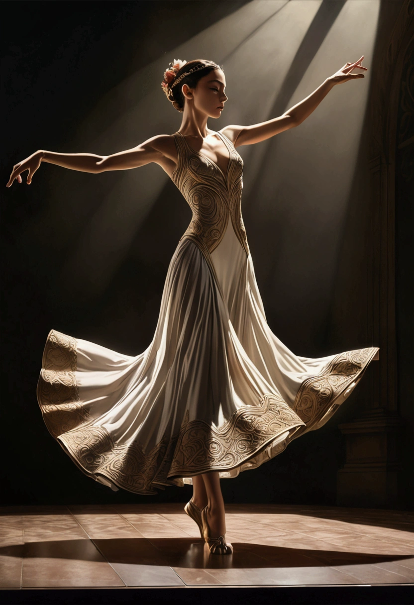 (Ultra-realistic Spain Dancer), captivating chiaroscuro, dynamic movement, full body, award-winning, cinematic still, emotional, vignette, dynamic, vivid, (masterpiece, best quality, photorealistic, Professional, perfect composition, very aesthetic, absurdres, ultra-detailed, intricate details:1.3)