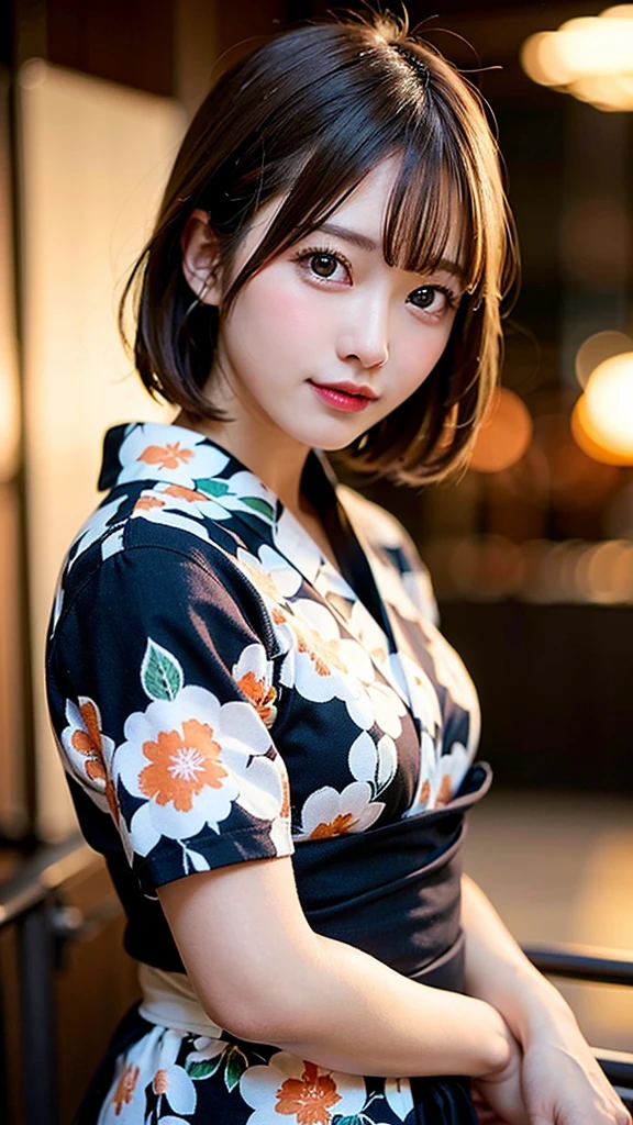 (8k, RAW Photos:1.2), Detailed face and eyes,最high quality, Ultra-high resolution, Very detailed ,Intricate details ,Tabletop ,pretty girl , Soft cinematic light, Hyper Detail,Sharp focus, high quality, Blonde, Bobcut, yukata
