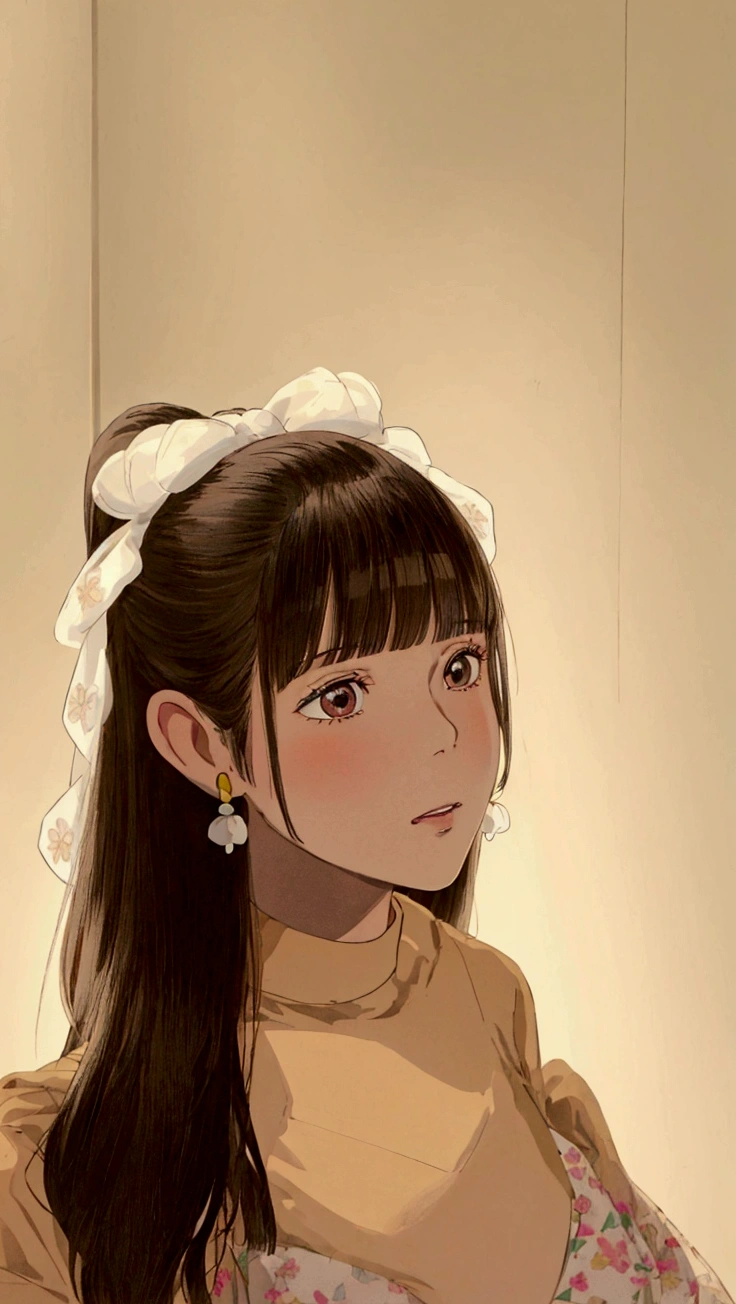 there is a young girl with a bow on her head, lalisa manobal, curly bangs and ponytail, lalisa manoban of blackpink, jinyoung shin, white hime cut hairstyle, neat hair with bangs, with bangs, jaeyeon nam, korean girl, with full bangs, ulzzang, fluffy bangs, beautiful young korean woman, white bangs, chiho