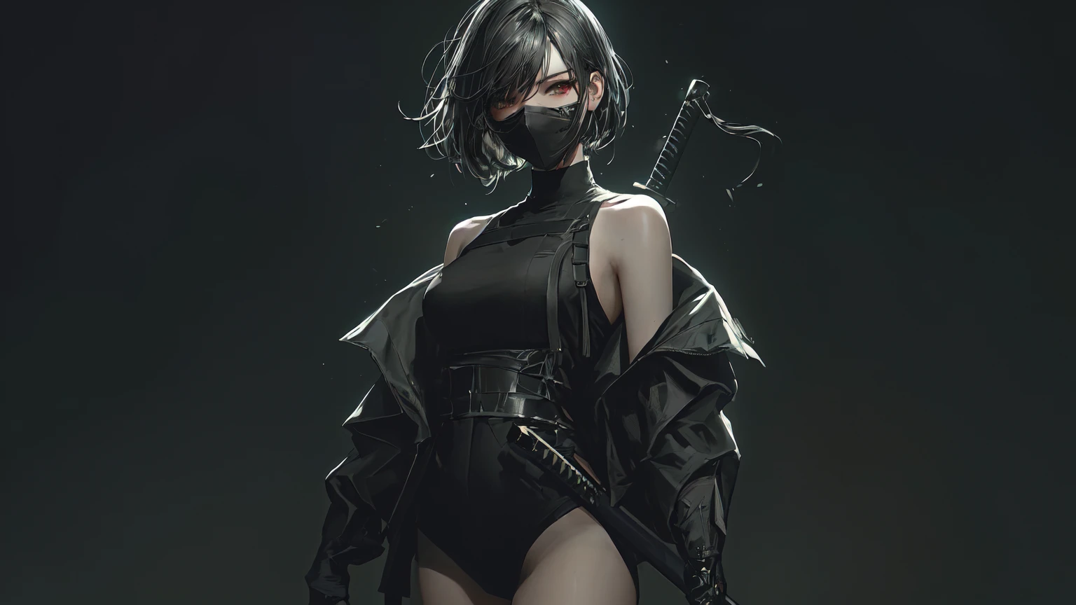 anime girl in black outfit with sword and mask on dark background, badass anime 8 k, guweiz on artstation pixiv, artwork in the style of guweiz, fanart best artstation, guweiz on pixiv artstation, best anime 4k konachan wallpaper, by Yang J, artgerm and atey ghailan