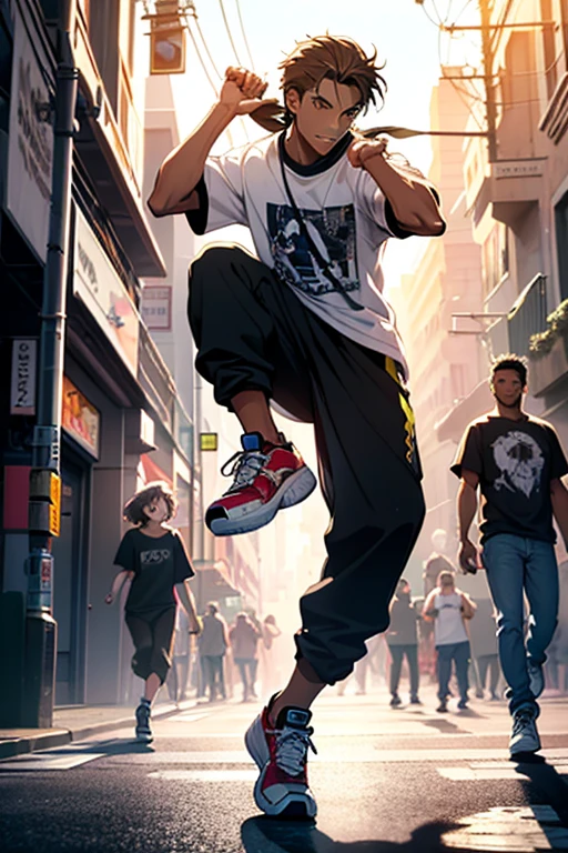 (masterpiece, Highest quality, shape, Subtle details, 8k:1.2),(Highly detailed CG Unity 8k wallpaper), (Highest quality), (Best illustrations), A realistic image of a stunningly beautiful girl and a handsome boy dancing energetically on a dark street corner. The girl is performing a hip-hop dance while the boy is breakdancing. Both are wearing colorful patterned short-sleeve t-shirts, baggy pants, and oversized sneakers, and they are looking directly at the viewer with joyful expressions.,A highly realistic and dynamic image of a beautiful girl and a handsome boy dancing energetically on a dark street corner. The girl, with her striking features, is performing a hip-hop dance, and the boy, equally handsome, is executing an impressive breakdance move. Both are wearing vibrant patterned short-sleeve t-shirts, baggy pants, and oversized sneakers. Their expressions are filled with joy and excitement as they look directly at the viewer. The dimly lit street corner adds a dramatic atmosphere to the scene, highlighting the fluidity and energy of their movements.,A lifelike and captivating image of a stunningly beautiful girl and a strikingly handsome boy dancing on a dark street corner. The girl, with her radiant beauty, is immersed in a hip-hop dance, her movements full of rhythm and grace. The boy, with his captivating looks, is in the midst of a breakdance routine, his body twisting and turning with incredible agility. Both are dressed in eye-catching patterned short-sleeve t-shirts, baggy pants, and large sneakers. Their faces light up with joy as they make eye contact with the viewer. The dark, urban setting, illuminated by soft street lights, adds depth and a sense of mystery to the vibrant dance scene.,A hyper-realistic and action-packed image of a breathtakingly beautiful girl and a dazzlingly handsome boy dancing on a dark street corner. The girl, performing a hip-hop dance, exudes energy and charisma, while the boy, engaged in an impressive breakdance move, displays remarkable strength and flexibility. Both are wearing flashy patt