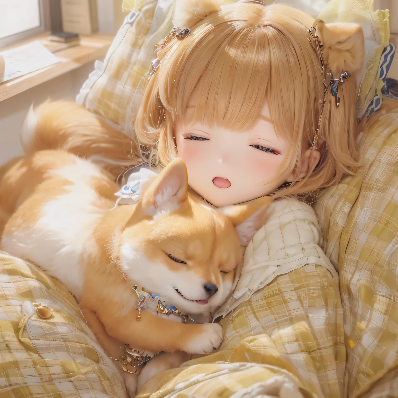 sleep in bed
shiba inu girls chibi pajamas