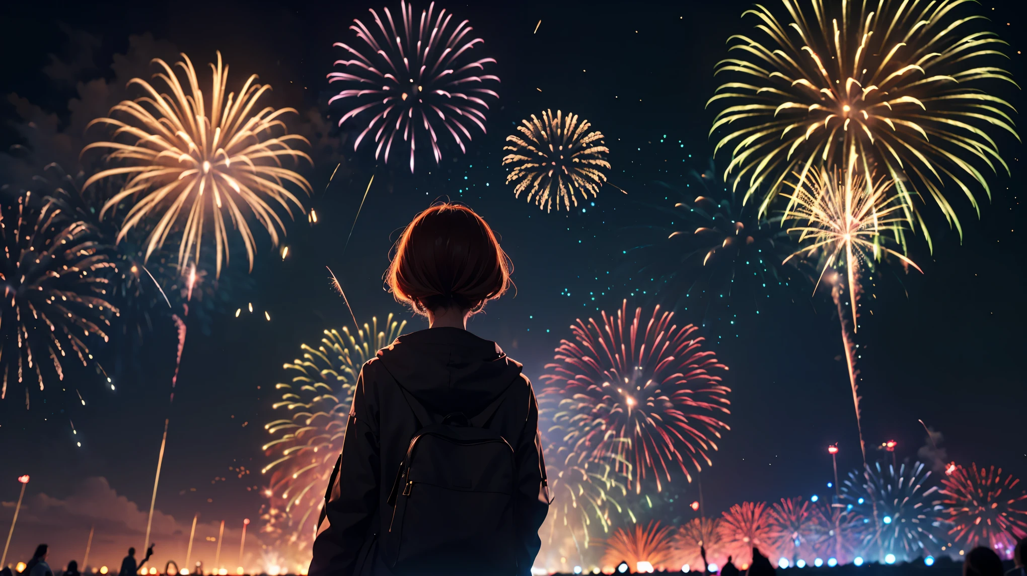 Fireworks and a woman