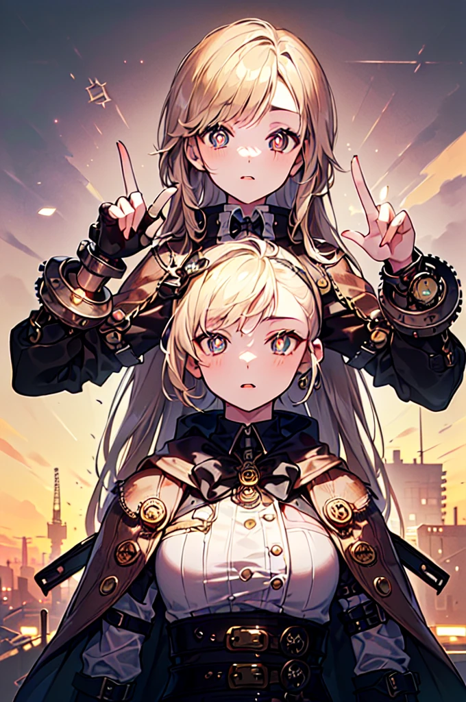 (((masterpiece, Highest quality, 20-year-old girl, Beautiful attention to detail:1.4, Upper Body, Anatomically correct, symbol-shaped pupils, Steampunk, Long Hair, natural fingers))), v shaped eyebrows, poncho
