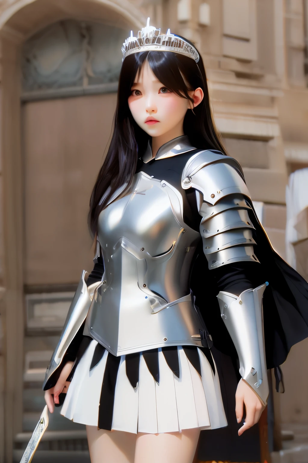 Female Knights White miniskirt black hair hair band Armor tiara