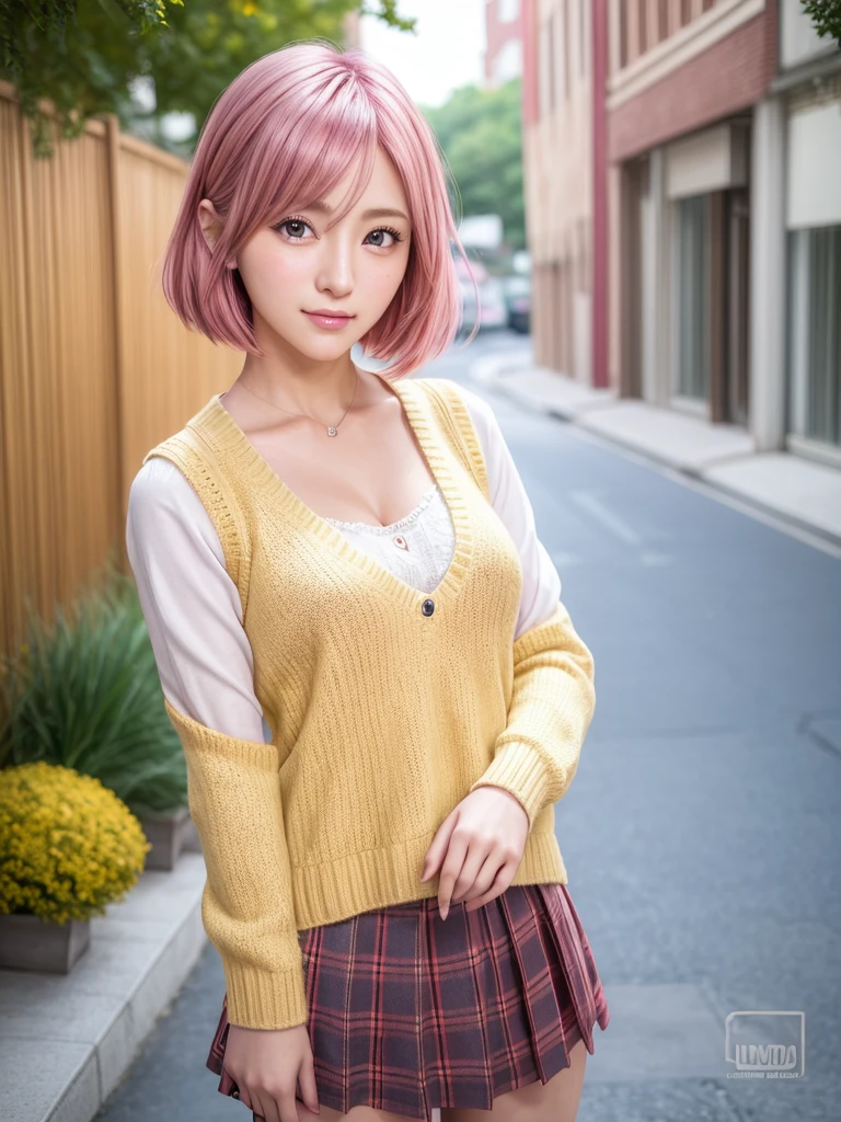 (8k, highest quality, masterpiece:1,2), (Realistic, Photorealistic:1.37), Super detailed, One Girl,), (Very detailedな), (Beautiful and detailed eyes), (highest quality), (Very detailed ), (masterpiece), (Detailed face),20-year-old, ,1 girl, ((Pink Hair,Very short hair)), Medium chest, Dressed, Perfect lighting, break (Orange Cardigan:1.3), (White blouse:1.4), (Denim skirt:1.4), (A-line silhouette:1.2), race, ribbon, (white race socks:1.2), (Ballet shoes:1.2), (Small and simple accessories:1.2), (head band:1.2), break (Pink very short hair:1.4), (white race head band:1.2), smile, (Cheeks are a little red:1.2), Hold the microphone in your right hand, Spread the fingers of the left hand, (white gloves with ribbons:1.2), Television Studio, stage, curtain, Lighting, audience, screen, (Bright light on the face:1.3)、((Sexy panties in full view:1.05))、((Spread your legs wide:1.45))