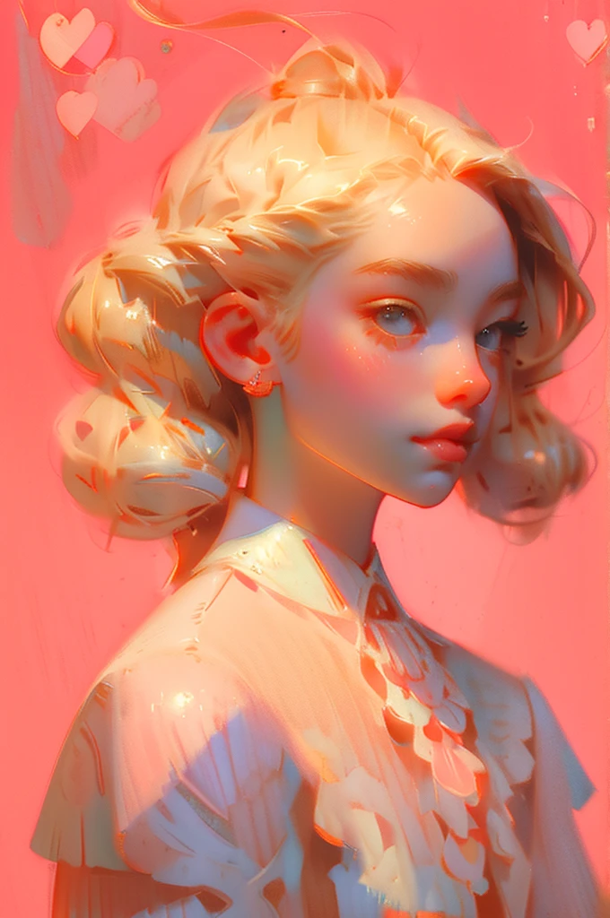 Anime artwork、Spectacular photos、Polaroid、Blonde woman、Pigtails、Pink Background、canon_5D_mark_4、Exquisite detail、J.c. Art by Leyendecker