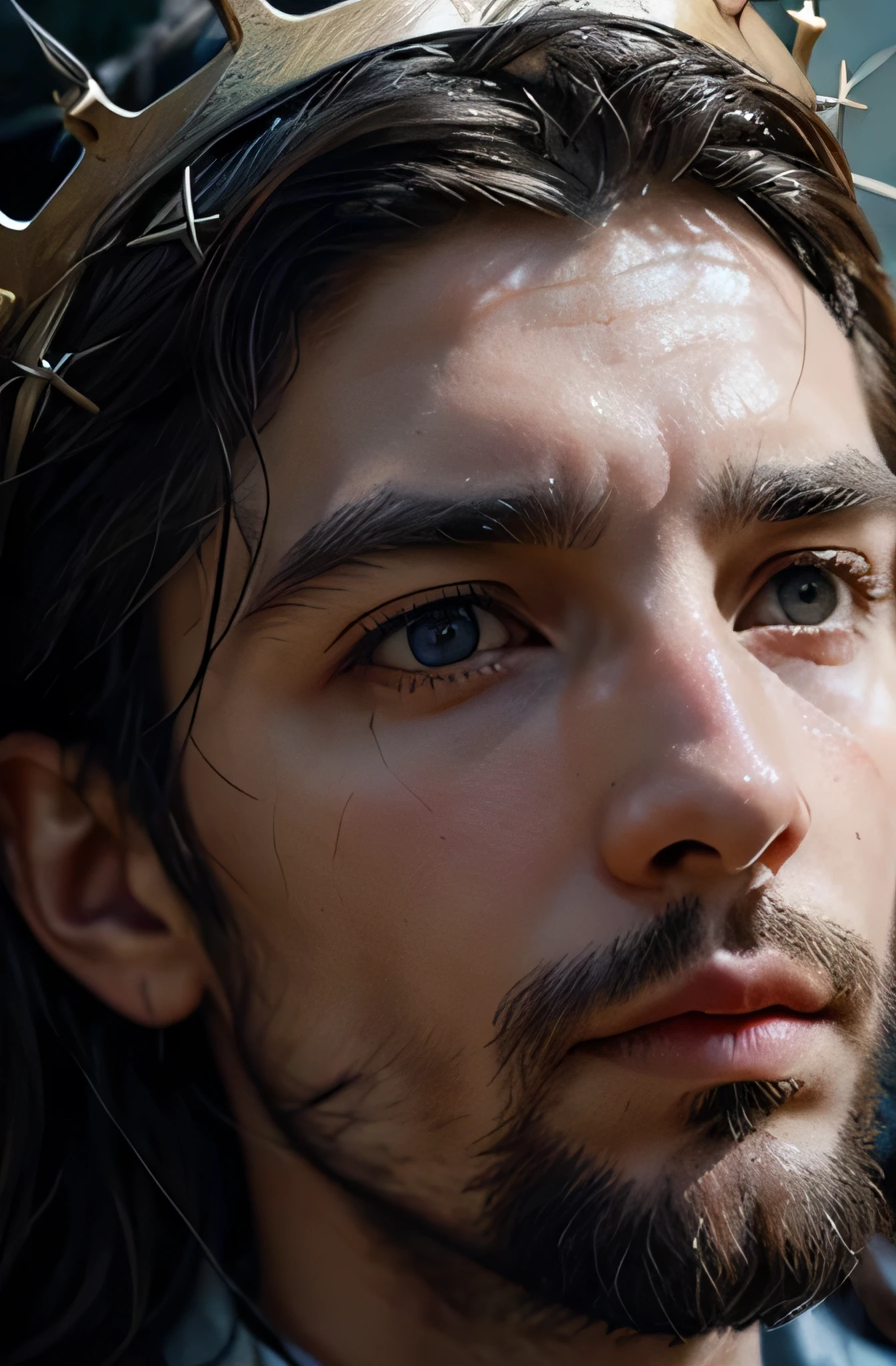 jesus face, up close, suffered, crown of thorns