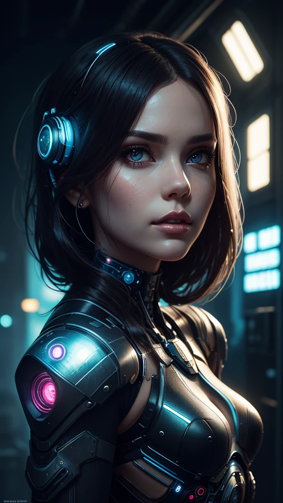 a woman with long hair and a futuristic outfit, portrait beautiful sci - fi girl, dreamy cyberpunk girl, beutiful girl cyborg, 4k highly detailed digital art, beautiful digital artwork, wlop. scifi, beautiful cyberpunk girl face, cyborg girl, cyborg - girl, 4k detailed digital art, cute cyborg girl, artgerm julie bell beeple