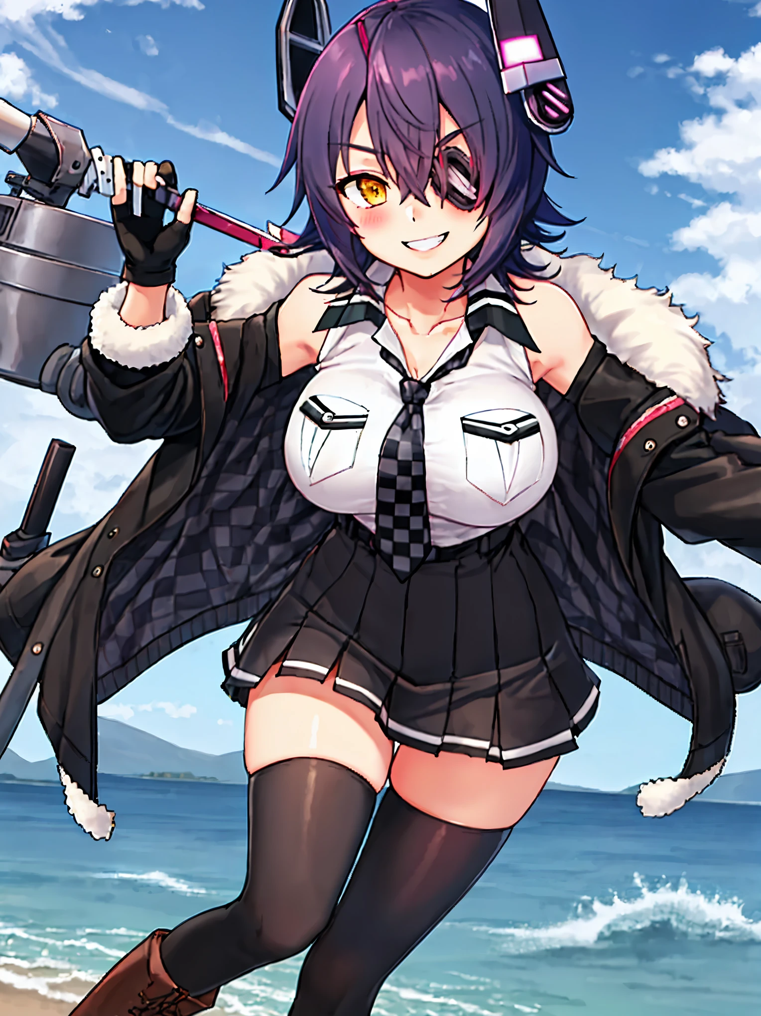 1 girl, very big breasts, very sexy body, 1 girl in, a smile, looks at the viewer, black shirt, super short white school miniskirt, full body, giant breasts, cleavage, giant breasts, heels, background in the mountains 1 girl , with big breasts. long legs QUEEN huge tits, (cleavage), high legs, (standing), sexy and muscular body. short skirt.4k hd