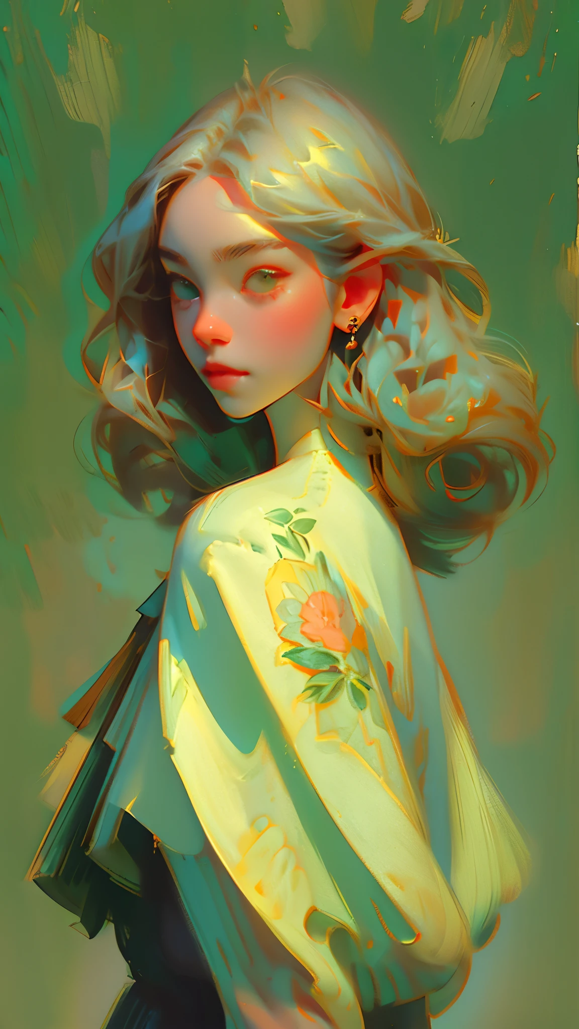 Anime artwork、Spectacular photos、Polaroid、Gray-haired woman、Straight Hair、Green background、canon_5D_mark_4、Exquisite detail、J.c. Art by Leyendecker