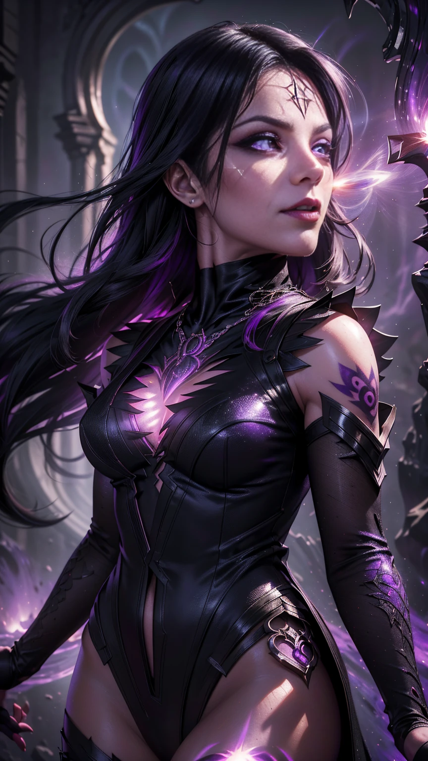 (blazing purple flames), (pitch black, shadowy figure), (intense gaze), (mysterious aura), (sinister presence), (enigmatic beauty),(flowing dark hair), (fierce expression), (ethereal atmosphere),(magnetic presence), (subtle hint of danger), (dramatic lighting), (intricate details on her face), (translucent skin), (glowing tattoos),(mystical energy surrounding her), (smokey tendrils), busty, (black satin panties), (see-through), (silver jewelry), (shimmering amethyst necklace),(ominous background), (faint whispers in the air), (eerie silence), (submerged in darkness),(unseen powers), (casting spells), (controlling shadows), (magical prowess), (supernatural abilities), (spellbinding beauty),(intense and captivating), (powerful aura), (mythical enchantress), (bewitching presence), (captivating the viewer), (hauntingly beautiful),(contrast of light and darkness), (mystical elements), (ethereal glow), (purple hued world), (hypnotic and surreal),(masterpiece:1.2), (ultra-detailed),(realistic,photorealistic,photo-realistic:1.37)