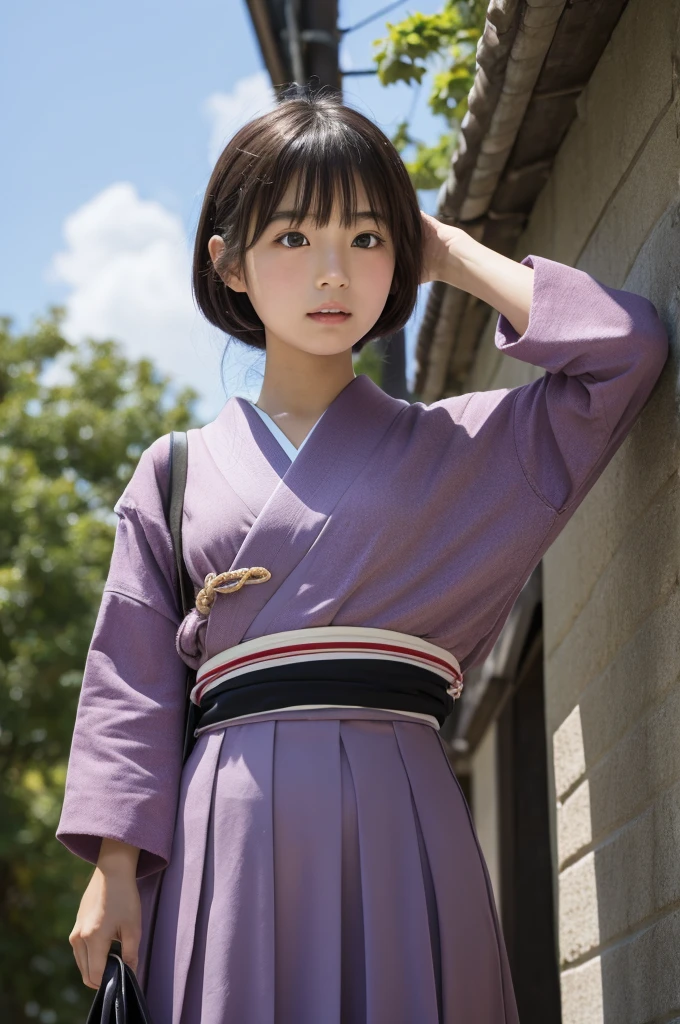 Japanese,solo,stand over,from below,young girl,20,