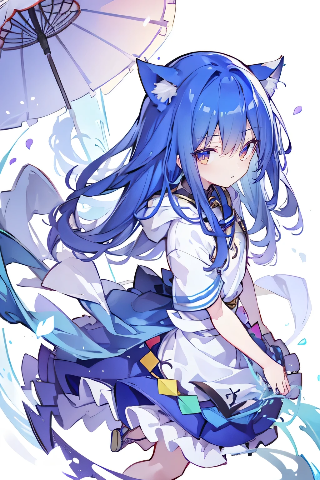 (masterpiece:1.2),Super detailed,lifelike,Expressive eyes,fair skin,perfect face shape,1 girl,
Japanese comics,Gorgeous blue hair,flowing blue hair,flowing clothes,Cat ears,Petals fall,beautiful lola,Baby Angel,
Shaking head with one hand,Cross your legs,Gentle and peaceful background,The pavilion is cool and comfortable,smile, wearing hoodie, background of tokyo,back views,snowing, winter.
