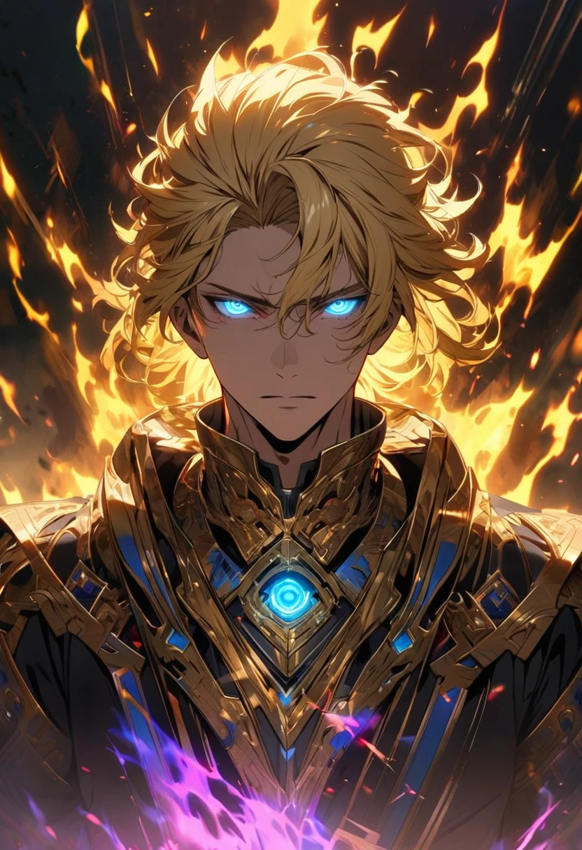 male, solo, handsome, god, god eyes, glowing eyes, blond hair, golden, aura, holo, beautiful, beautiful color, high detail