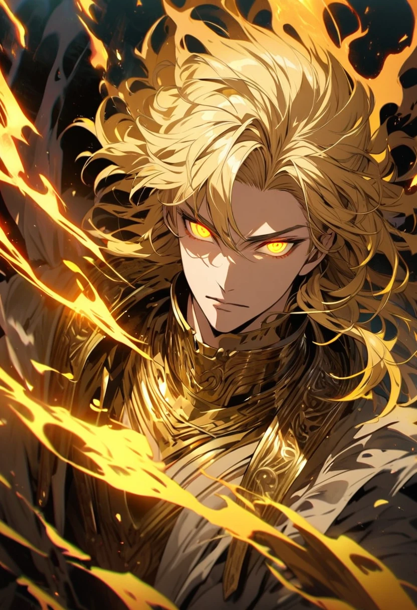 male, solo, handsome, god, god eyes, glowing eyes, blond hair, golden, aura, holo, beautiful, beautiful color, high detail, golden eyes