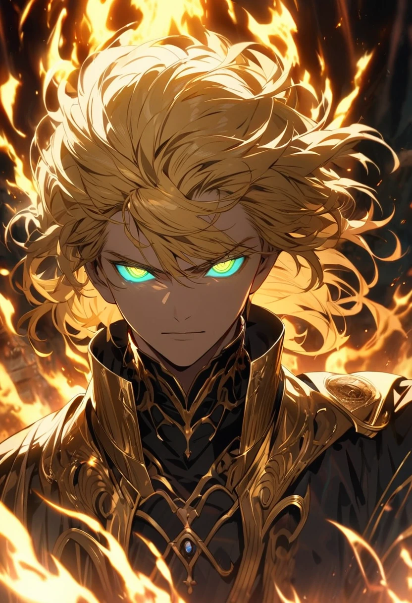 male, solo, handsome, god, god eyes, glowing eyes, blond hair, golden, aura, holo, beautiful, beautiful color, high detail, god eyes