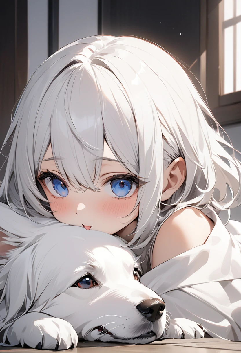 Top quality, detail, 8K, 4K, high definition, detail beautiful two girls, (fake_animal_ears), gray-haired girl, co-sleeping, (upper_body), recent images, bedroom at night, dim,