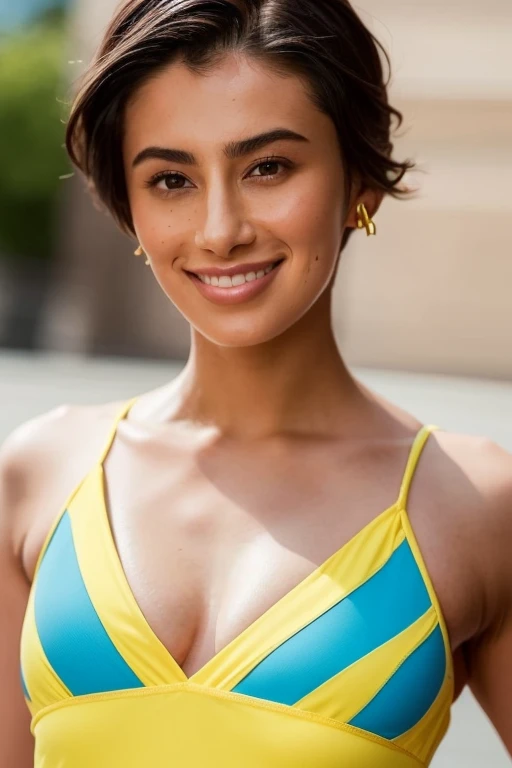 gorgeous woman, 1 girl,yellow onepiece swimsuit:1.2, skinny, healthy, perfect body:1.2, abs:1.1,  Gold hair:1.400, Rain Wet, wet body:1.2, night pool room:1.6, ultra-detailed face, detailed lips, detailed eyes, double eyelids, pubic hair, black skin, trimmed bangs, shy smile, (best quality,8k,masterpiece:1.3)  Frontal and full-body shot プッシーライン