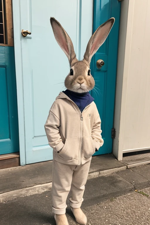 Rabbit in clothes Standing Up whole body front Ears drooping