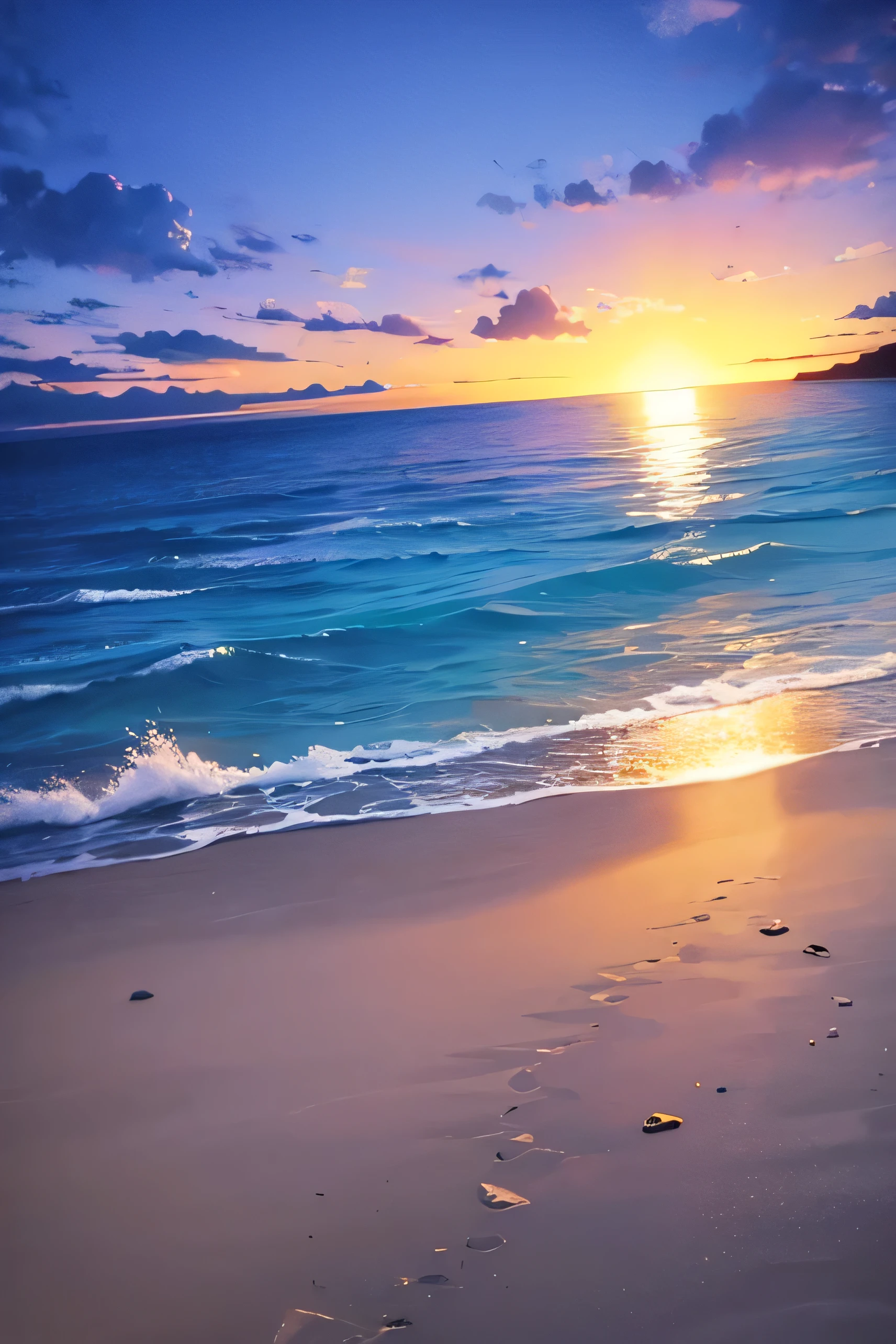 Beach beach at night,Anime style