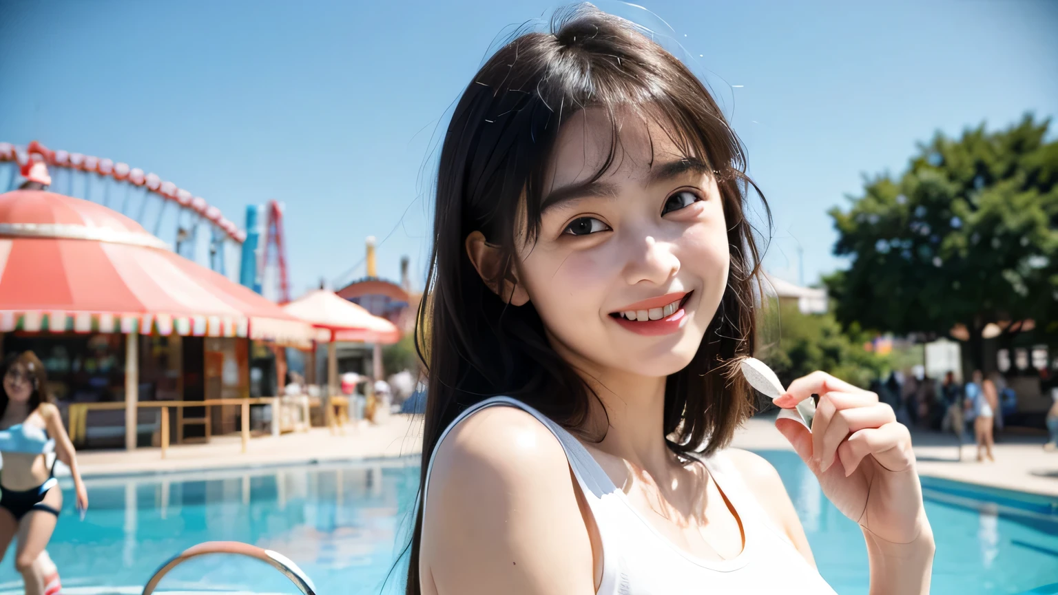 photo realistic, masterpiece, best quality, licking ice cream, smiling, full body, wearing gym clothes, large breasts, amusement park background,
BREAK
1girl, (((big round eyes:1.3))), (((childlike face:1.4))), (((round face:1.4))), (((tareme:1.3))), ((bangs:1.2))


