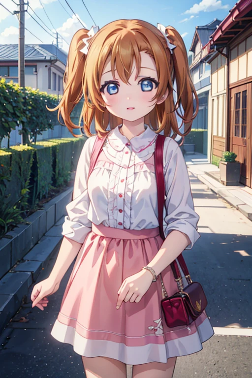 (Highest quality、Masterpiece ∶1.2)、One Girl、alone、anime、animeScreencap、Ray Tracing、Global Illumination、ultra hi resolution picture、Bright colors、Depth of written boundary、Outdoor、whole body、cute、Honoka Kousaka