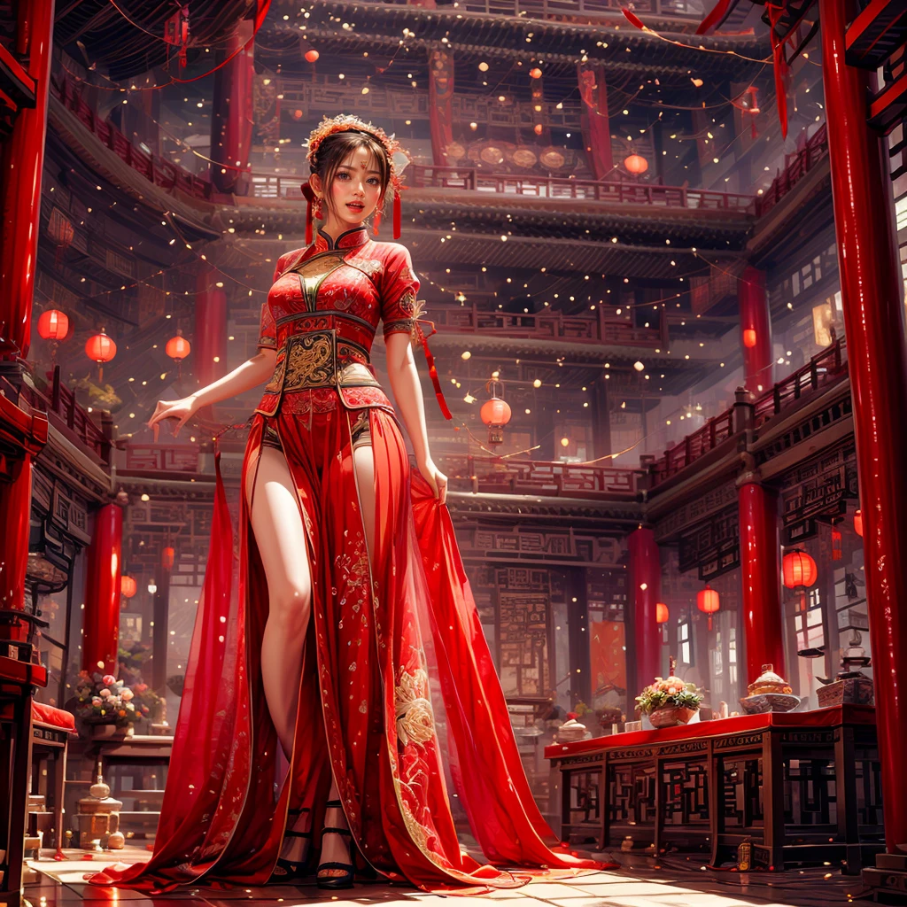 (High-level (UltraDetailed ProfessionalPhoto)), 8K Masterpiece TopQuality, Absurd Detailed Lighting, PerfectLighting, Extremely detailed (BeautyGoddess Standing in a Vertical Dropping Ray), aesthetic LifeLike Rendering, BokeH (oodles Firecrackers Spark and Haze), Unreal flamboyance, see-through upskirt Assfocus RoundlyButts, (Tindall Effect Scattering), { fujian tulou | Traditional Hakka Clothes | perfect ratio | hime cut | luxury | jewelry | ornate | hairpin | Menstruation | (Exposed SFW) },(Elaborate embroidery with Transparency) BREAK (FullBody:1.28). (((Extremely detailed Beautiful Face and Eyes))) Radiant PearlSkin with Transparency, (Dynamic LifeLike expressions:1.4)