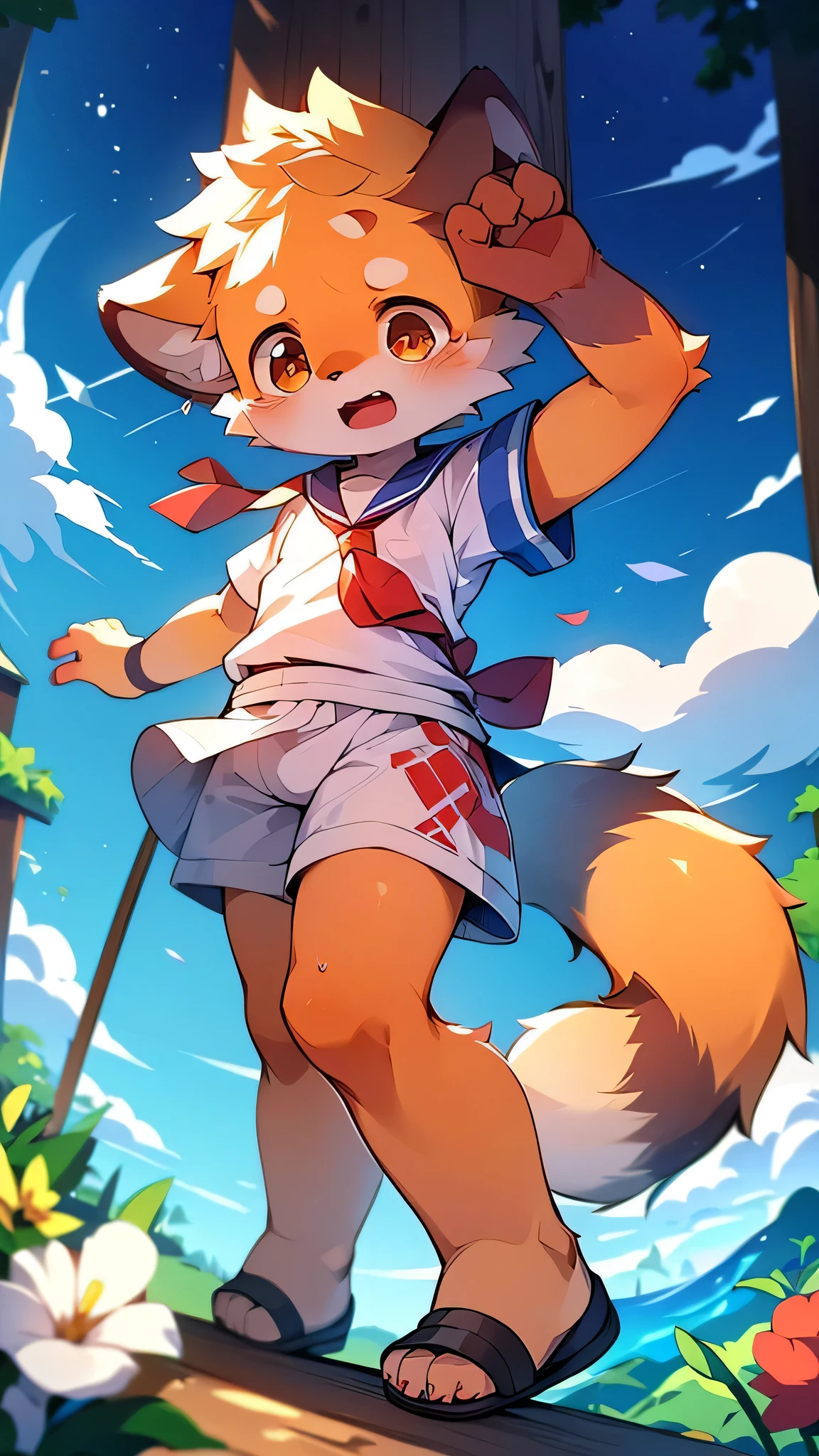 Red Panda Girl,Characteristics of Sailor Suits,super high quality,Very detailed,High resolution,Cute art style in anime,(Cheerful teenager,13 years old:1.3),alone,single,Covered in blood,cry,the last time,sorry,night