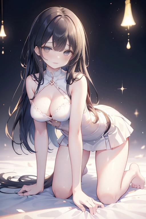 (Highest quality)), ((masterpiece)), (detailed), One Woman,16 year old pretty woman,Very sexy,Baby Face,young woman,The breast size is good,
Beautiful woman,Beautiful Face,Big eyes,Grey Eyes,Beautiful Eyes,Beautiful double eyelids,Beautiful teeth alignment,Beautiful body lines,Slender body,Beautiful Hands,Beautiful legs,Long hands,Long legs,Long and supple hair,Shiny Hair,Black Hair,Full Body Shot,Embarrassed expression,blush,Crying face,mouth half open,From below,Beautiful shoulders,Beautiful clavicle、Condescending women,Woman on all fours,(Sweat),((Steam 1.4)),Embarrassed expression,blush,humiliation,Sleeveless white shirt,Shoulder out,Beautiful shoulders,Beautiful clavicle,(((Valley 1.7))),mini skirt,White panties,Grab your chest,Chest to chest,Hiding her nipples under a white shirt,Side view,