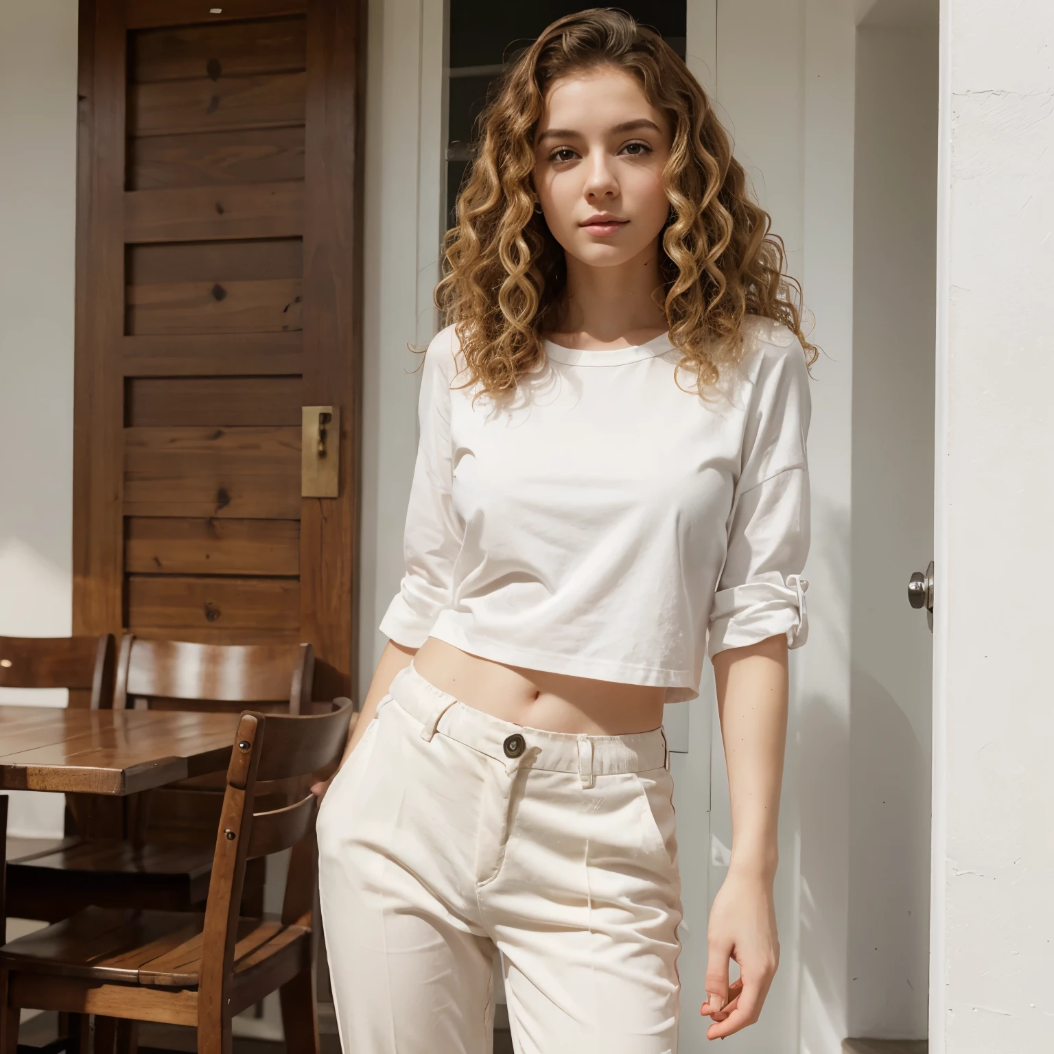 White Skin  Girl with Pants and Curly Hair