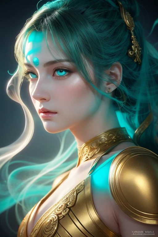 This is a realistic fantasy art piece featuring a realistic Goddess of Light, Beautiful fractal art,A faint swirl of smoke, And the goddess with her beautiful face makes for an interesting composition.。. she face is expertly sculpted, Elegant and sophisticated features with perfect shading and realistic skin texture. she (Turquoise and golden eyes) It&#39;s wonderful.、sheが醸し出す光のオーラがこの画像の焦点となっています. (she eyes extremely detailed, Beautiful attention to detail, macro). she eyes feature intricate detailing with clearly defined irises and bright sclera. sheはクラシックな模様のロングドレスを着ている,Long sleeve,詳細で宝stoneで作られたドレス,soft lips are smooth and very y, sheの肌は淡い紅潮と華麗なクラシカルな模様で飾られている. she long gown is stunning and expensive, Made of pure flame and brilliant light,光の中できらめく華やかな宝stone. she billowing gown glitters from the flames and features a delicately and intricately embroidered bodice with wisps of flames running across it. Include fantasy elements such as bumps, stone, Fiery Iris, silk, And an interesting background. Include magical creatures such as birds and butties that give off a magical and mystical aura.. Lighting: Enhance your artwork with the latest lighting trends. camera: Use dynamic composition to create tension and excitement. Take inspiration from current masters of the fantasy genre, Including popular artists on Artstation and Midjourney. ((masterpiece))