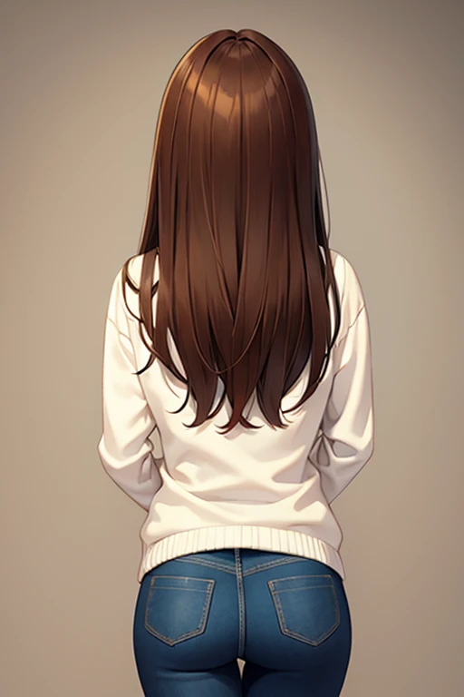 woman　Back view　Brown Hair　straight　cute　tall　Illustration
