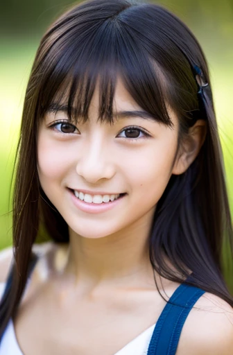 Japan cute junior high school girls、Closed mouth smile、Naked and nude