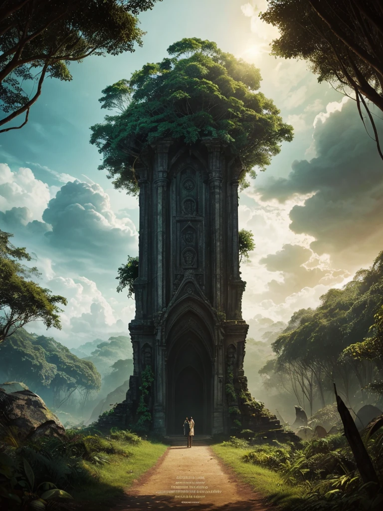 "Design a captivating book cover for 'Journey Through the Unknown,' an adventure and exploration novel. The cover should evoke a sense of mystery and adventure.
Background: A dense Amazon jungle with towering trees and vibrant greenery.
Foreground: An ancient, partially overgrown stone structure with intricate carvings.
Characters: Silhouettes or partial images of the main characters (Rohan, Maya, Anil, Zara, Dr. Neil) exploring the ruins. Title and Author's Name: The title 'Journey Through the Unknown' Author name ' Siddheswar Mahanand Chernoby letters. allout" in stark, bold The bottom includes credits in a a classic movie poster style. The overall should be bold and prominent with an adventurous font, and the author's name below it in a complementary style.
Color Scheme: Rich, earthy tones like greens, browns, and golds with shadows and lighting effects.
Mood and Style: Adventurous, mysterious, and inspiring."