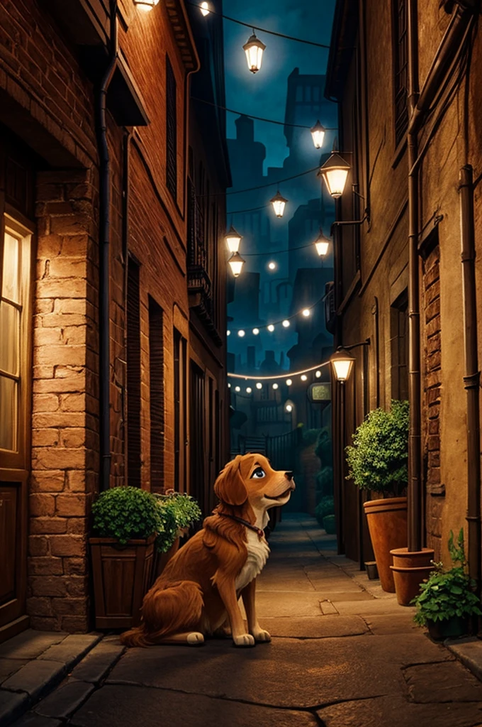 The alley background of the Lady and the Tramp movie poster but without the characters