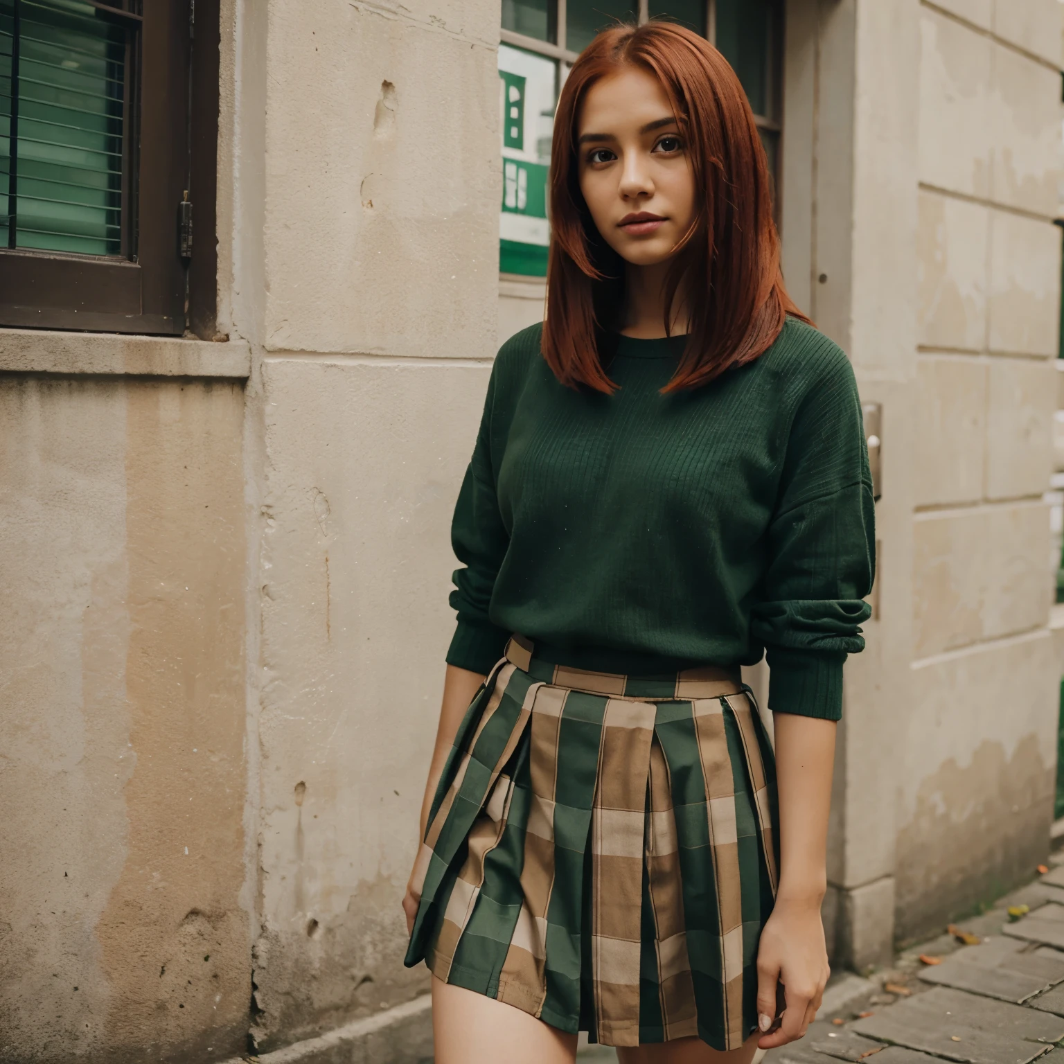 Brown Girl with Skirt Green  And Straight Red Hair