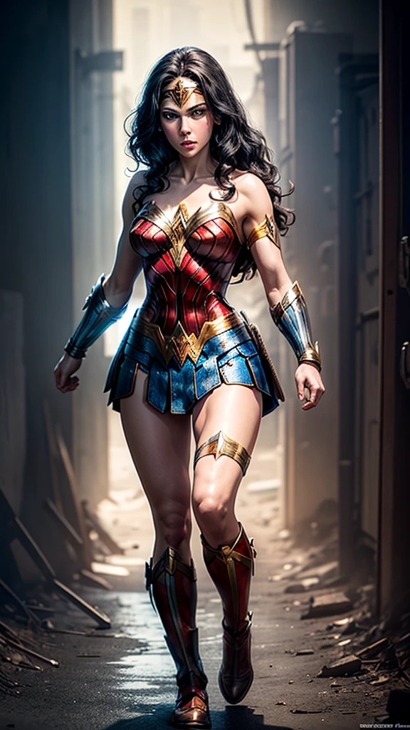 Wonder Woman, medium body, medium tits, full body image, half naked, In it