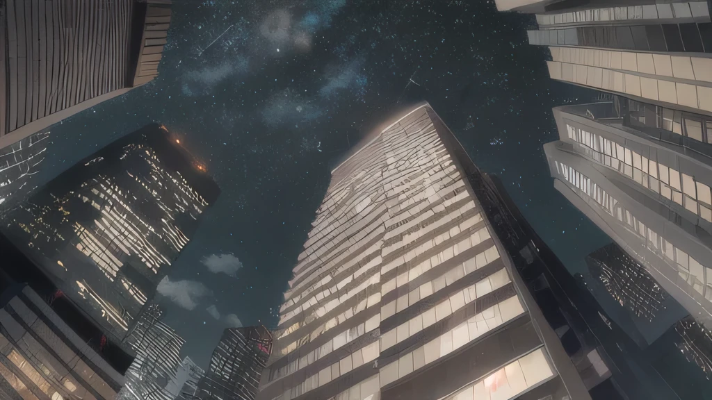 Surrounded by high-rise apartment buildings Falling down the middle Looking up 深night Fisheye Lens White feathers fluttering dark night Starry Sky I can't see the moon