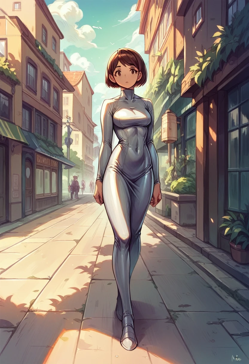 araffed woman in a shiny Bodysuits walking down the street, an album cover by Niko Henrichon, tumbler, Renaissance, Tight clothing, very Sexy Costumes, chrome Bodysuits, Tight Dress, Tight clothing, Chrome&#39;s Outfit, Interesting outfits, Sexy Costumes, See-through dress, Sexy look, Bodysuits, skinTight Dress, glitter dress, y2k style,{{{{{{{(masterpiece, .CGI:1.4),(8k raw photo, best quality, masterpiece:1.2) super detailed official art,photorealistic:1.37, (outstanding, professional),masterpiece,best quality,ultra detailed,highres,high-resolution,4K,4Kportrait,8k,8kportrait,unity8kwallpaper,extremely detailed CG,realistic,RAW photo,real person,portrait photography,photorealistic,shiny skin,detailed skin,(((dynamic angle full body and dynamic angle wide shot and dynamic angle close-up and dynamic angle upper body and dynamic angle from above and dynamic angle from behind and dynamic angle from below ))),{{{{supermodel }}}},{{{{Photorealistic:1.4}}}}, beautiful detailed, highly detailed eyes and face, beautiful detailed eyes, ridiculous, incredibly ridiculous, super detailed, high resolution, highly detailed, top quality, masterpiece, illustration, highly detailed, CG, unified, 8k wallpaper, amazing, fine detail, masterpiece, top quality, highly detailed CG unified 8k wallpaper, face light, movie lighting,surrealistic female portrait, magic lights, 32K resolution, action poses, realistic photography, dynamic lighting, art station, volume lighting, highly detailed face, awarded, shadows}}}}}}},((Top Quality)), ((Masterpiece)), (Details: 1.4), 3d, Thick voluminous hair, light particles, pure energy chaos antitech, HDR (High Dynamic Range), ray tracing, nvidia RTX, super resolution, Unreal 5, subsurface scattering, PBR Texturing, post-processing, anisotropic filtering, depth of field, maximum clarity and sharpness, multi-layer textures, Albedo and specular maps, surface shading, accurate simulation of light and material interaction, perfect proportions, Octane rendering, two-tone lighting, wide aperture, low ISO, white balance, trichotomy, 8K RAW