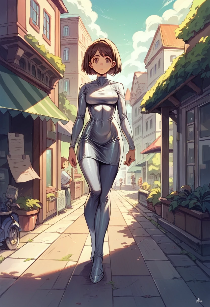 araffed woman in a shiny Bodysuits walking down the street, Tight clothing, very Sexy Costumes, chrome Bodysuits, Tight Dress, Tight clothing, Chrome's Outfit, Interesting outfits, Sexy Costumes, See-through dress, Sexy look, Bodysuits, skinTight Dress, y2k style, transparent gray dress, y2k style, glitter dress, bella hadid,{{{{{{{(masterpiece, .CGI:1.4),(8k raw photo, best quality, masterpiece:1.2) super detailed official art,photorealistic:1.37, (outstanding, professional),masterpiece,best quality,ultra detailed,highres,high-resolution,4K,4Kportrait,8k,8kportrait,unity8kwallpaper,extremely detailed CG,realistic,RAW photo,real person,portrait photography,photorealistic,shiny skin,detailed skin,(((dynamic angle full body and dynamic angle wide shot and dynamic angle close-up and dynamic angle upper body and dynamic angle from above and dynamic angle from behind and dynamic angle from below ))),{{{{supermodel }}}},{{{{Photorealistic:1.4}}}}, beautiful detailed, highly detailed eyes and face, beautiful detailed eyes, ridiculous, incredibly ridiculous, super detailed, high resolution, highly detailed, top quality, masterpiece, illustration, highly detailed, CG, unified, 8k wallpaper, amazing, fine detail, masterpiece, top quality, highly detailed CG unified 8k wallpaper, face light, movie lighting,surrealistic female portrait, magic lights, 32K resolution, action poses, realistic photography, dynamic lighting, art station, volume lighting, highly detailed face, awarded, shadows}}}}}}},((Top Quality)), ((Masterpiece)), (Details: 1.4), 3d, Thick voluminous hair, light particles, pure energy chaos antitech, HDR (High Dynamic Range), ray tracing, nvidia RTX, super resolution, Unreal 5, subsurface scattering, PBR Texturing, post-processing, anisotropic filtering, depth of field, maximum clarity and sharpness, multi-layer textures, Albedo and specular maps, surface shading, accurate simulation of light and material interaction, perfect proportions, Octane rendering, two-tone lighting, wide aperture, low ISO, white balance, trichotomy, 8K RAW