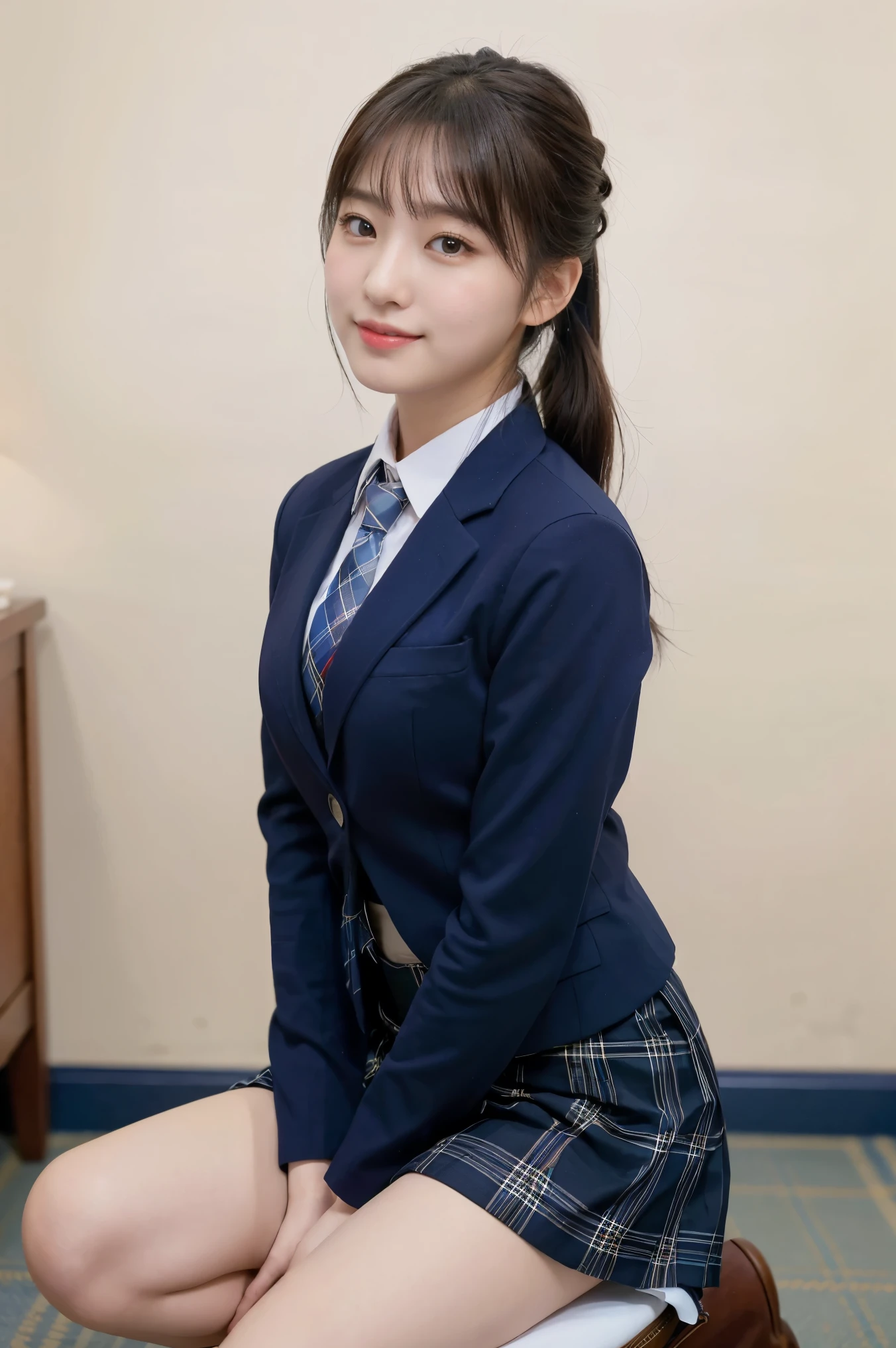 (8k), (highest quality: 1.2), (Realistic), (Realistic: 1.37), Ultra-high resolution, 1 girl, cute, smile, Mouth closed,Red Lip, Beautiful details, blush,Beautiful Nose, Wet Hair,ponytail, Giant Dulcefo, pork, Thighs,Selfie,University Student Uniform,A simple blazer,Pleated skirt,Are standing,Opaque tights,(8k), (highest quality: 1.2), (Realistic), (Realistic: 1.37), Ultra-high resolution, 1 girl, cute, smile, Mouth closed, Beautiful details, Beautiful Nose, Wet Hair, Giant Dulcefo, pork, Thighs,Selfie,University Student Uniform,A simple blazer,Pleated skirt,Opaque tights,bed,Spread your legs ,Skirt Lift, From above