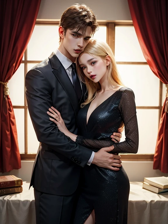 ((Best quality)), ((masterpiece)), (detailed:1.4), male and female couple, 3D, an image of a sweet young couple wearing secretary outfits, man wearing ceo suit ((dynamic expressions)) HDR (High Dynamic Range),Ray Tracing,NVIDIA RTX,Super-Resolution,Unreal 5,Subsurface scattering,PBR Texturing,Post-processing,Anisotropic Filtering,Depth-of-field,Maximum clarity and sharpness,Multi-layered textures,Albedo and Specular maps,Surface shading,Accurate simulation of light-material interaction,Perfect proportions,Octane Render,Two-tone lighting,Wide aperture,Low ISO,White balance,Rule of thirds,8K RAW,