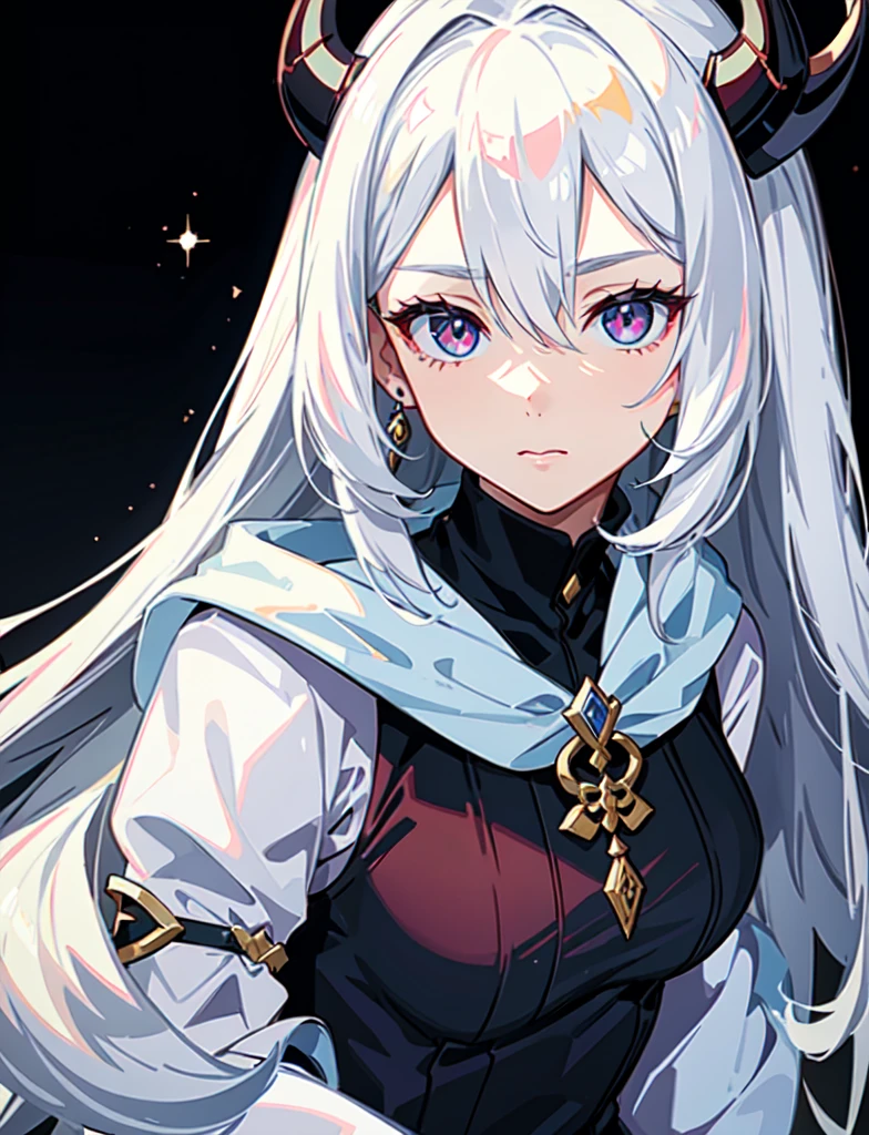 Close-up of a woman with long hair and white face, beautiful ราศีเมถุน good and evil, demon anime girl, Gouvice, beautiful gemini twins, artwork in the style of Gouvice, about beauty!!!!!! female devil, Virgo, Kapmoe Yandere Grimdark, Billie Eilish plays Loki, a woman., semi-realistic anime, female humanoid creature